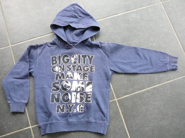 blauwe trui met kap met big city on stage make some noise..., Enlèvement ou Envoi, Utilisé, Garçon, Pull ou Veste