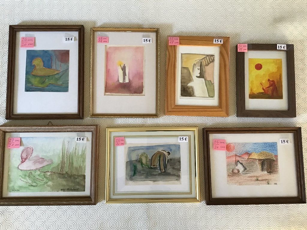 7 mooie aquarellen aan 15 euro per stuk, Antiquités & Art, Art | Peinture | Moderne, Figures, Aquarelle, Enlèvement ou Envoi