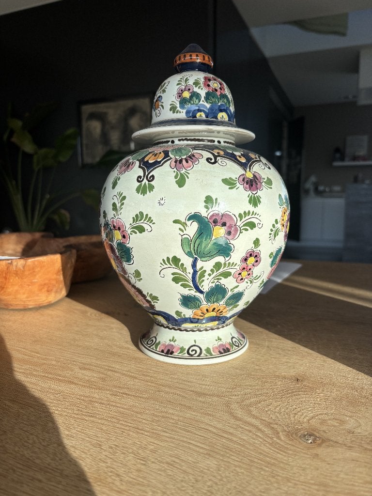 Vintage Delfts Polychrome dekselvaas  – Made in Holland, Antiek en Kunst, Ophalen of Verzenden