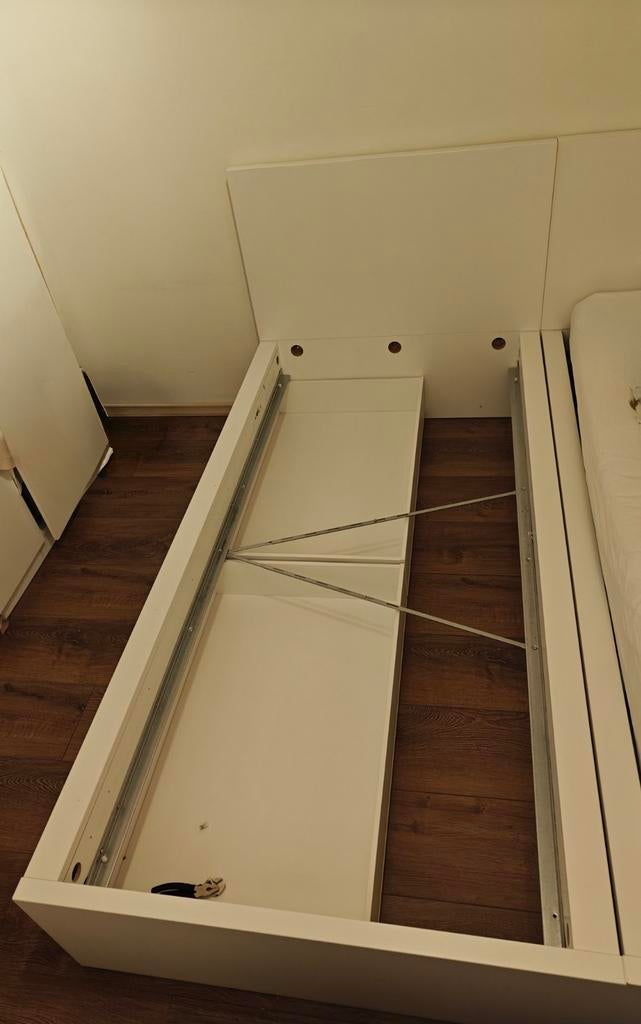 MALM Bedonderstel, hoog, wit, 90x200 cm, Ophalen, Eenpersoons, Wit