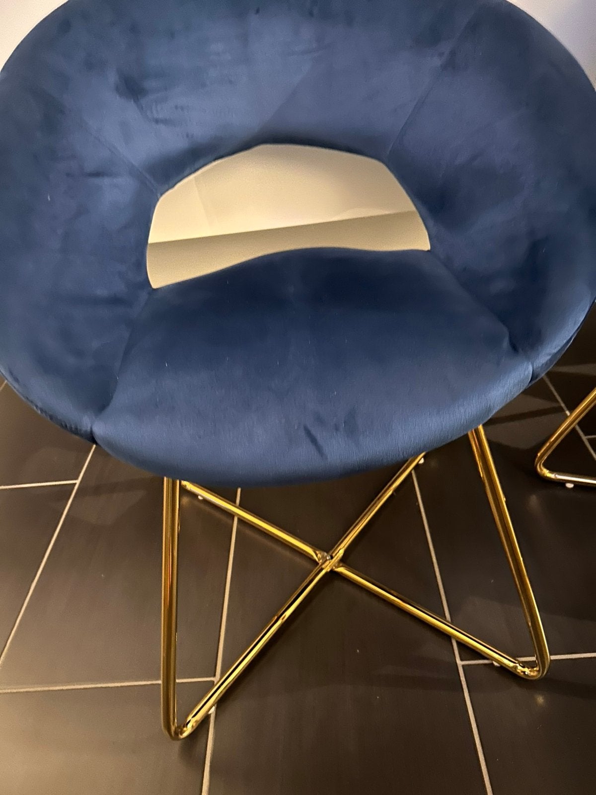 6 koningsblauwe stoelen met gouden poten/25 euro stuk, Ophalen, Blauw, Zo goed als nieuw, Stof