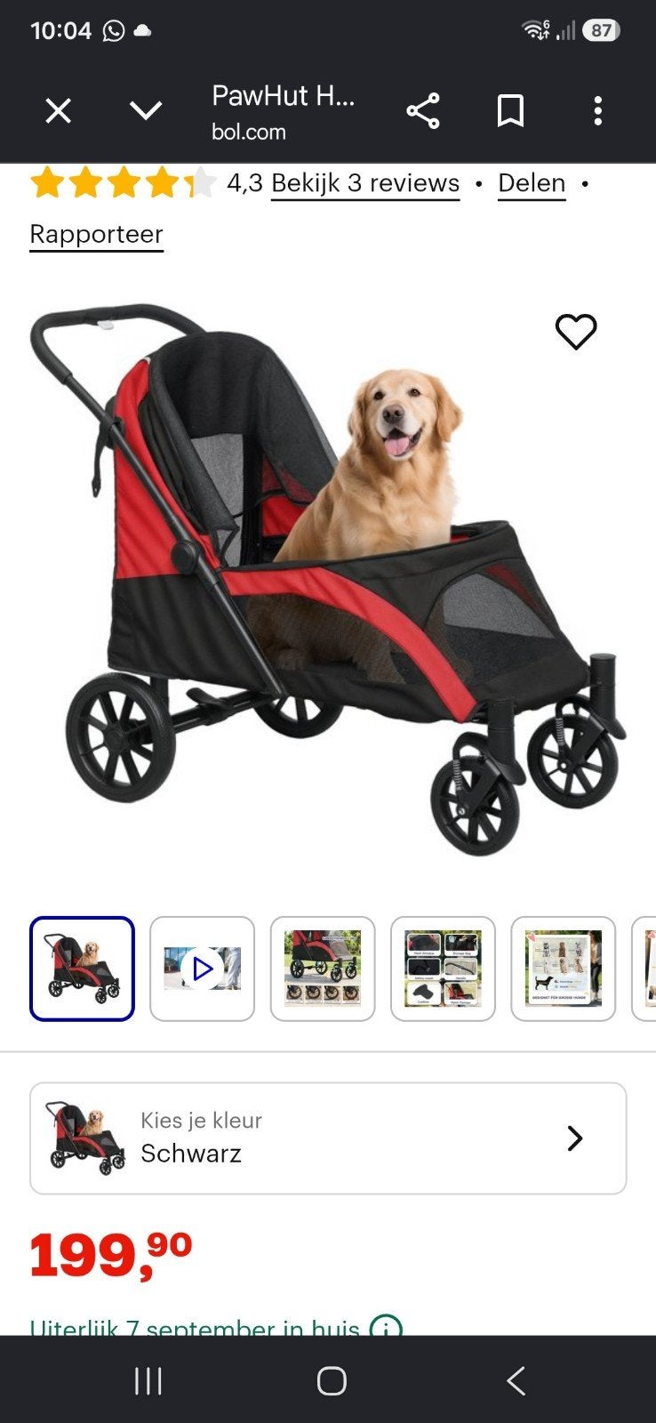 hondenbuggy voor middelgrote tot grote honden, Enlèvement, Comme neuf, Poussette pour chien