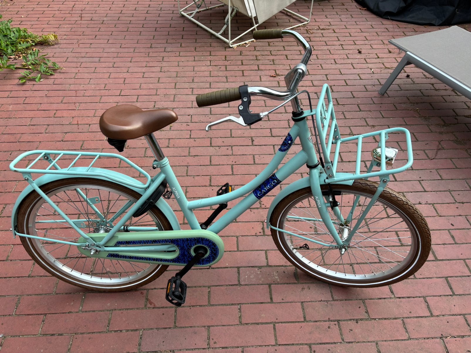 Alpina Cargo Meisjesfiets 20 inch – Lichtblauw, Ophalen, Terugtraprem, 20 inch, Handrem