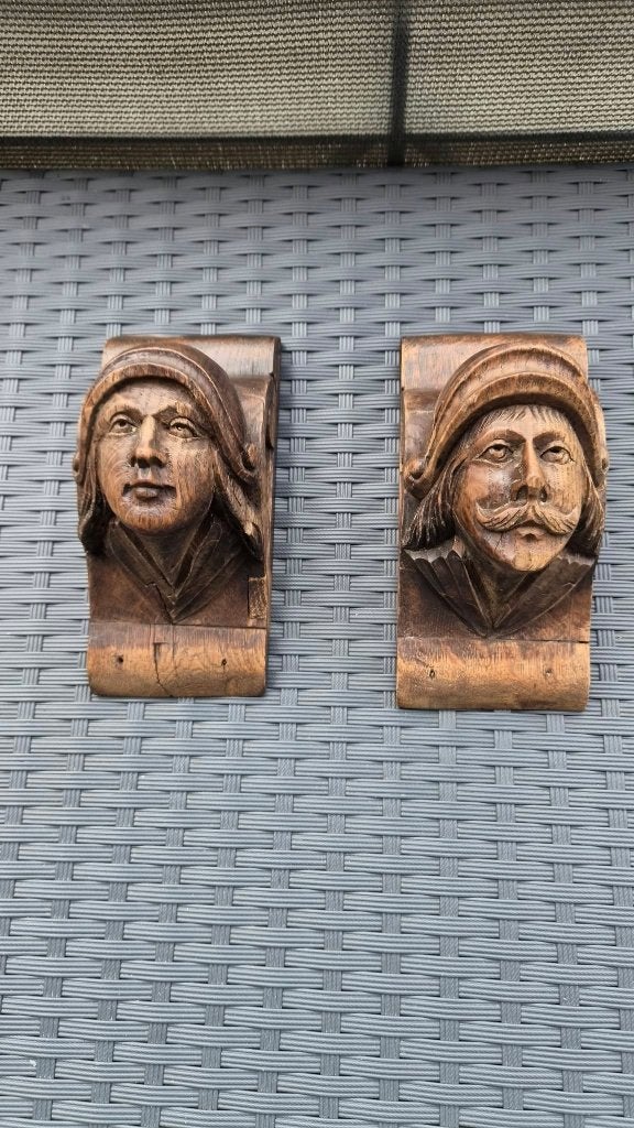 2 anciennes tetes en chene sculpte 19eme siecle, Enlèvement, Utilisé