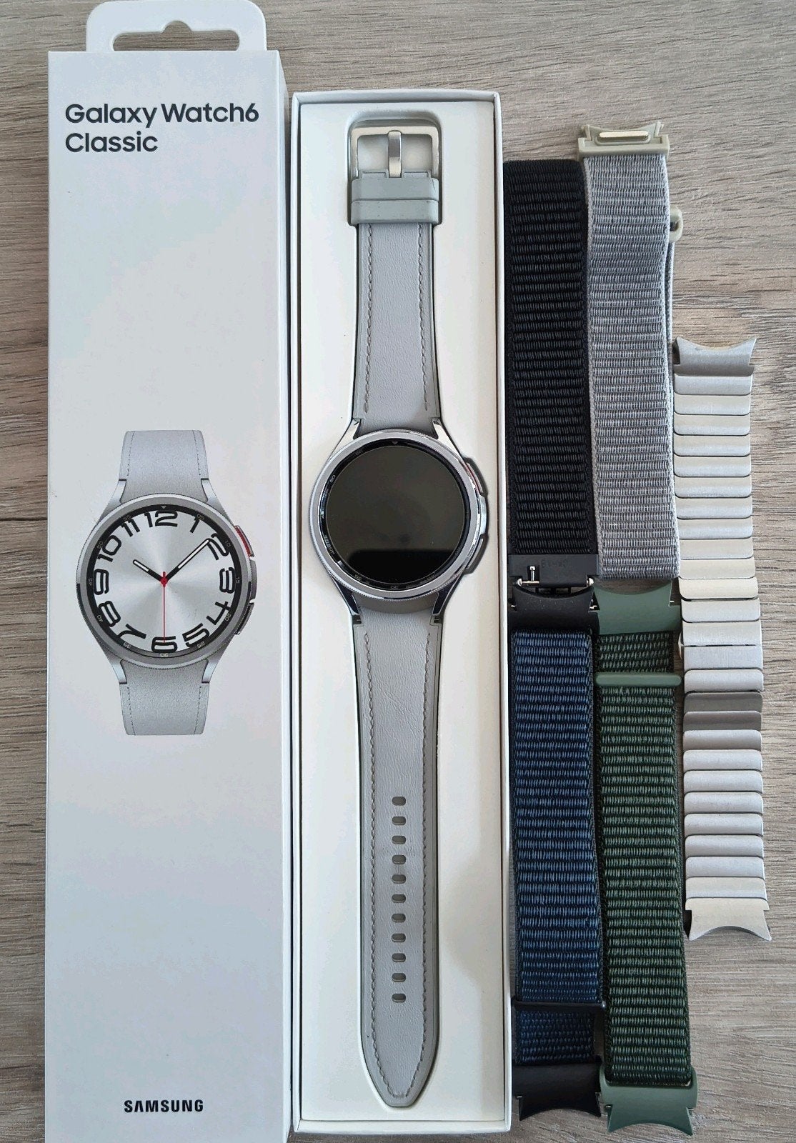 Samsung Galaxy Watch Classic 6 Zilver 47mm extra 5 armband, Bijoux, Sacs & Beauté, Enlèvement ou Envoi, Argent