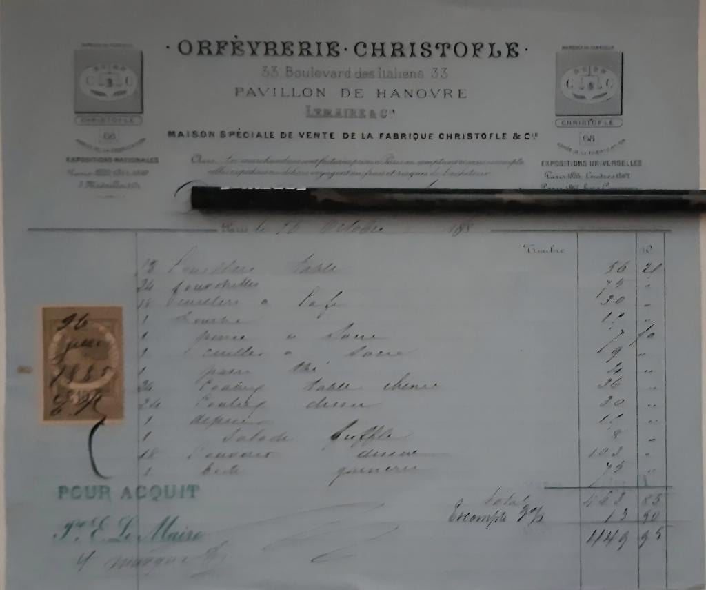 1885+Argenterie+Christofle+CHRISTOFLE+Facture, Enlèvement ou Envoi