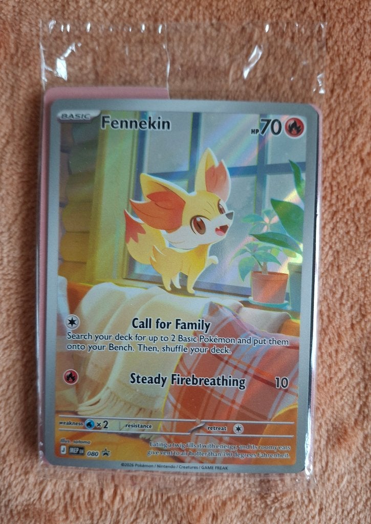 Mega Evolution Promo Fennekin sealed Pokémon kaart te ruil., Hobby en Vrije tijd, Ophalen of Verzenden, Nieuw, Losse kaart, Foil