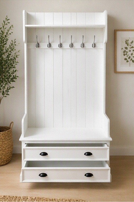 Vestiaire Maisons du Monde avec banc et 2 tiroirs, Utilisé, Autres types, Bois, 150 à 200 cm