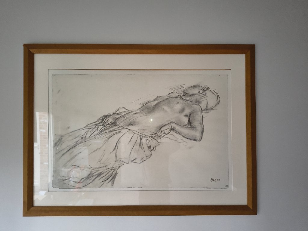Poster 'Liggende naakte vrouw' van Degas in kader, Ophalen, Bruin, Gebruikt, 120 cm