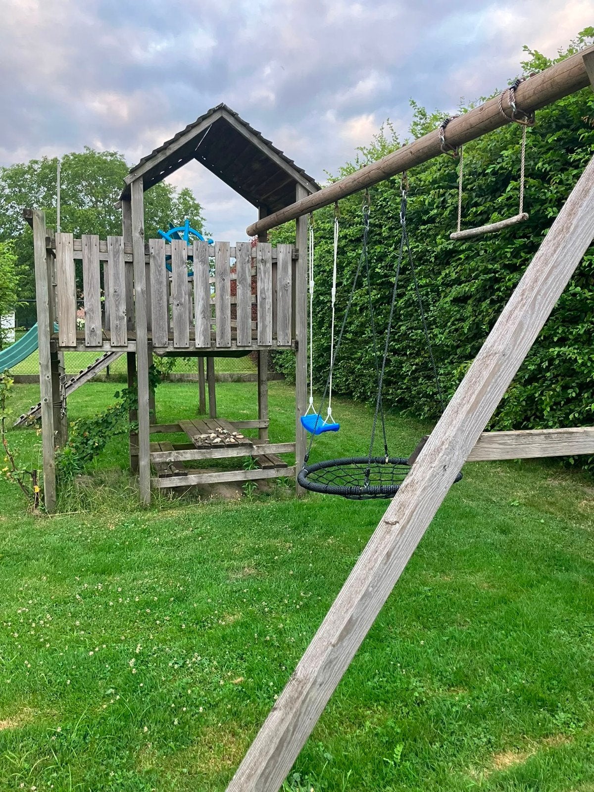 Houten speelhuis/schommel, Kinderen en Baby's, Speelgoed | Buiten | Speeltoestellen, Ophalen, Klimnet