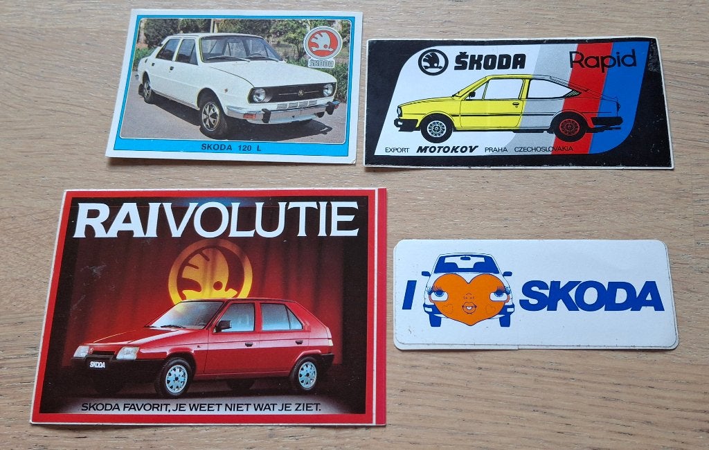 lot vintage stickers automerk Skoda, Verzamelen, Ophalen of Verzenden, Zo goed als nieuw, Auto of Motor