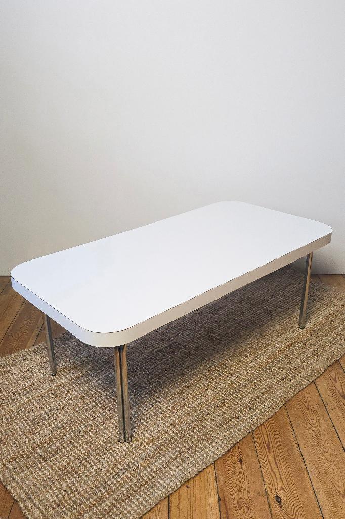 Vintage Salontafel  - jaren 70 - chroom en hout - wit, 100 tot 150 cm, Overige materialen, Zo goed als nieuw, Space age