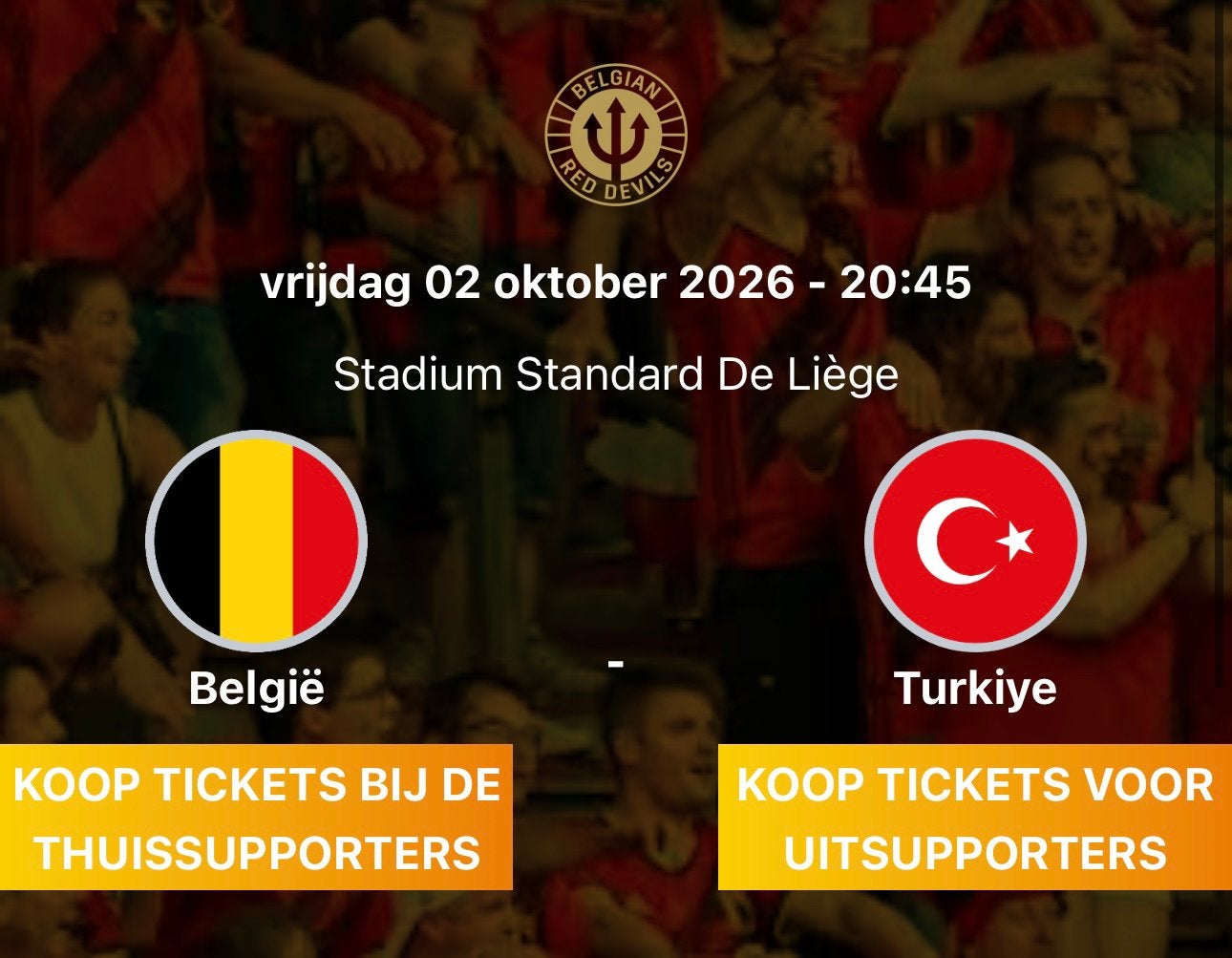 2 tickets  België - Turkije   | €90 per ticket, Tickets en Kaartjes, Oktober