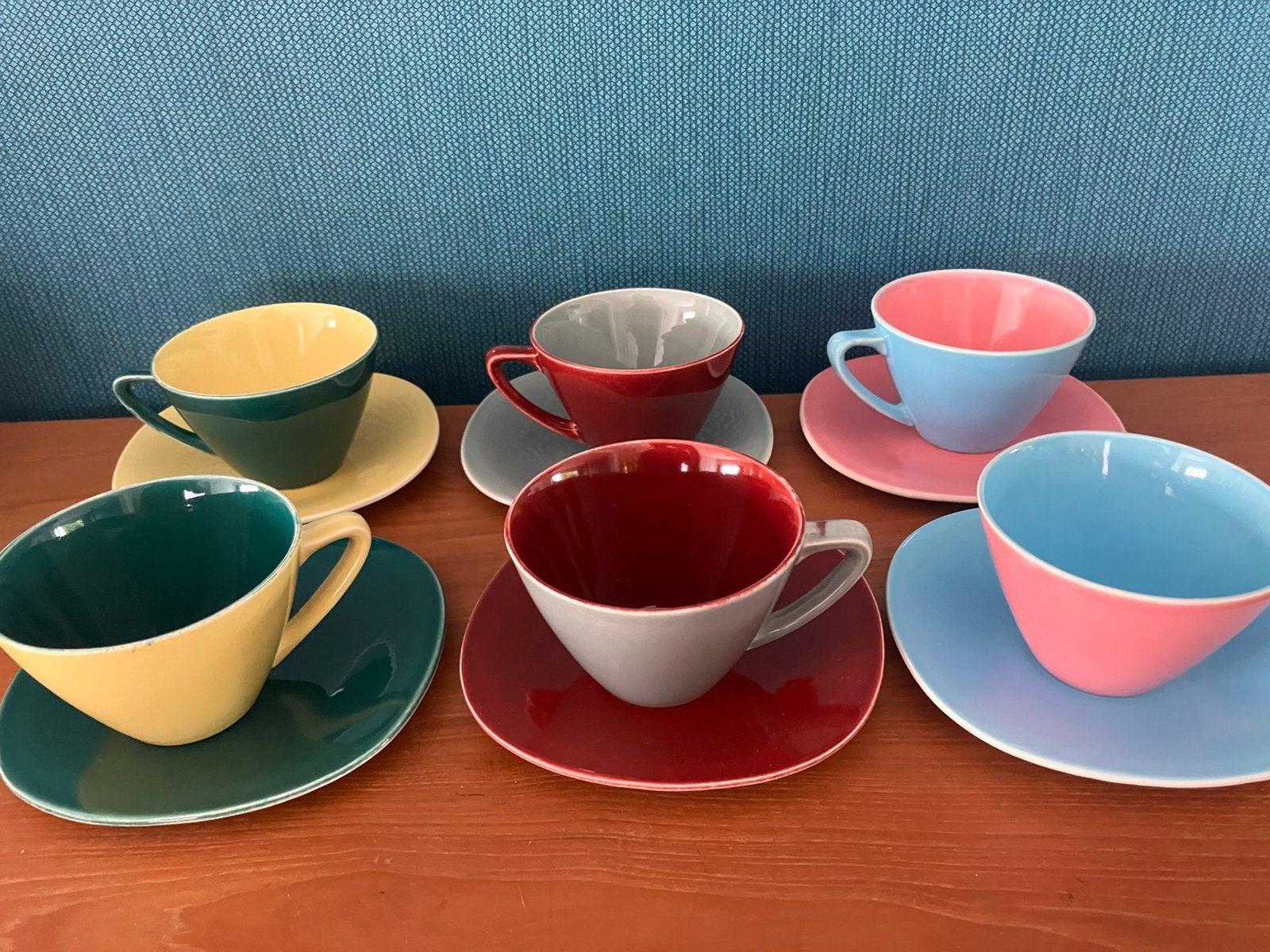 Set 6 Boch bicolor pasrel Expo58, Antiek en Kunst, Antiek | Servies compleet, Ophalen of Verzenden