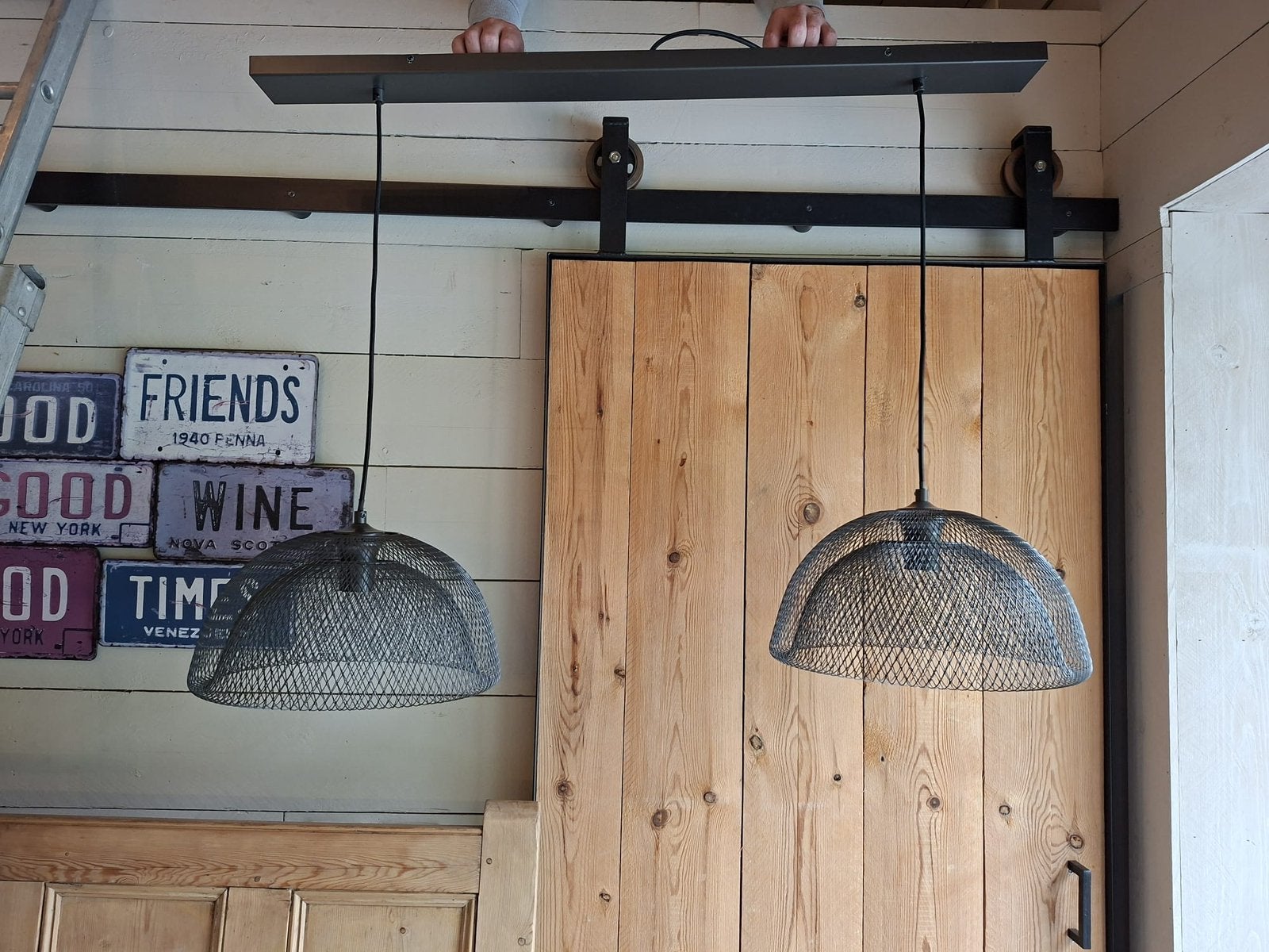 Dubbele zwarte metalen hanglamp, Ophalen, Zo goed als nieuw