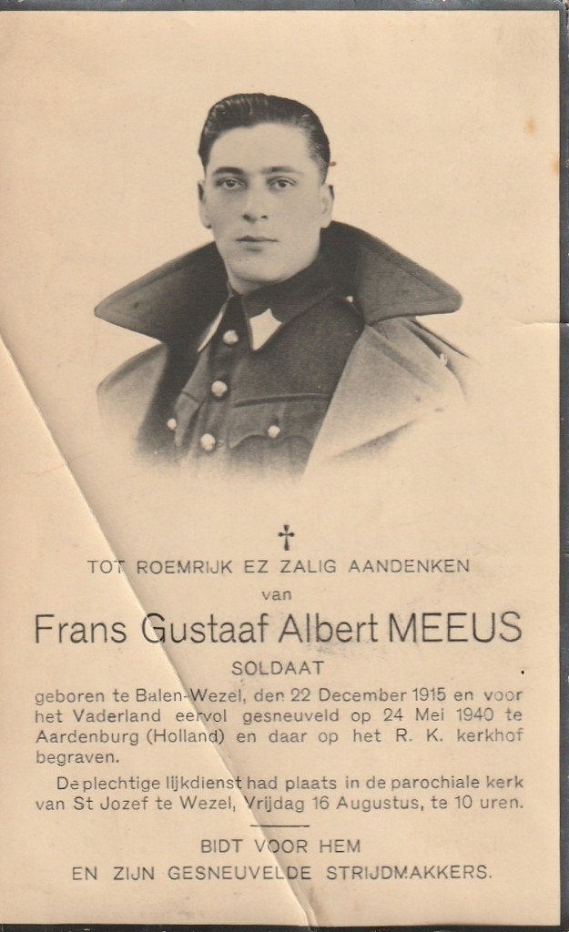 Gesneuvelde 1940-45 Frans Meeus Aardenburg 24.05.1940, Verzamelen, Bidprentjes en Rouwkaarten, Verzenden