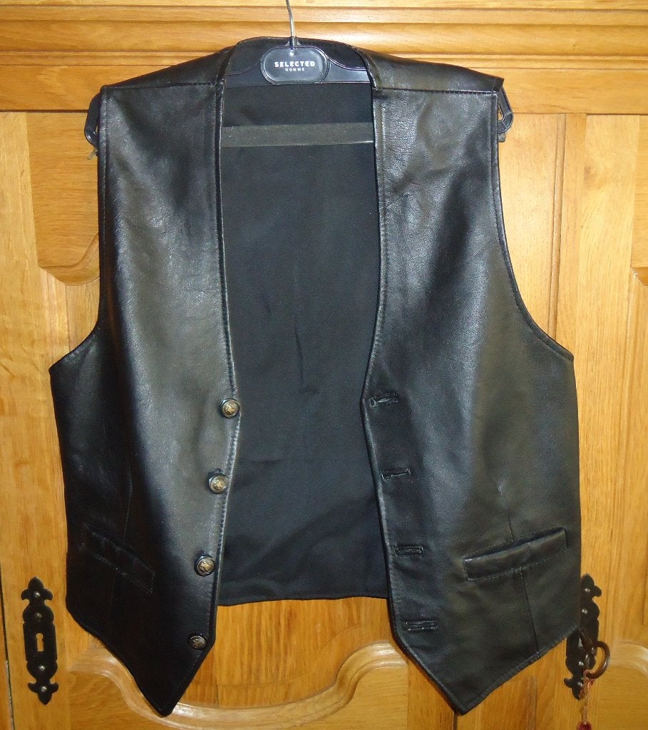 Zwarte echt lederen gilet, Zwart, Nieuw, Maat 46 (S) of kleiner, C&A