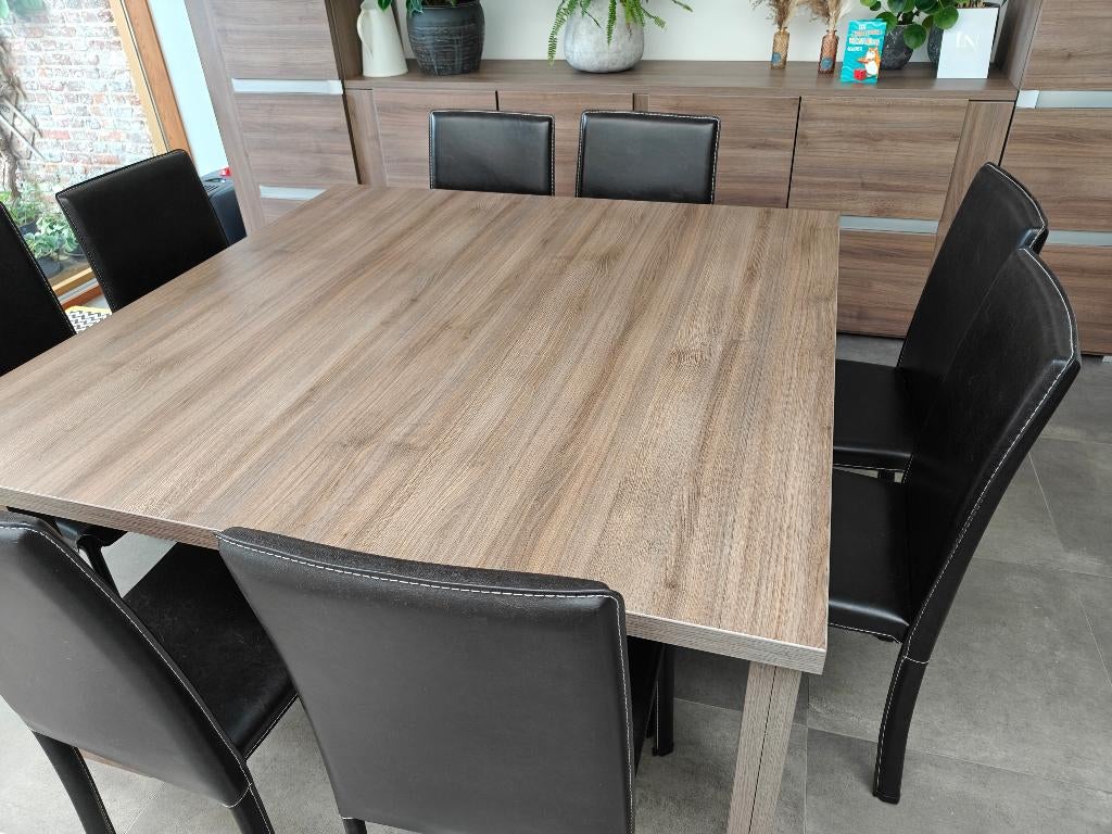 Tafel met 8 stoelen, 100 à 150 cm, Cinq personnes ou plus, Carré, 100 à 150 cm