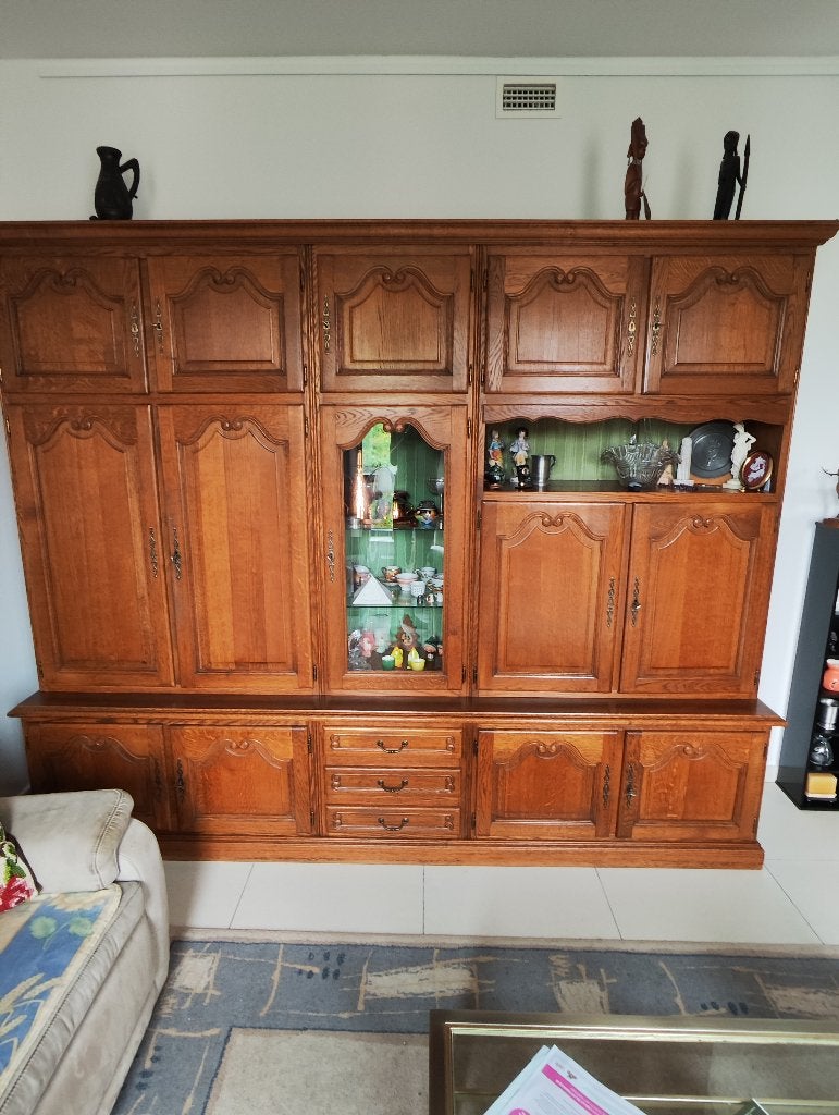 Salle à manger en chêne : armoire, table et 8 chaises, Maison & Meubles, Enlèvement, Utilisé, Klassiek, 6 à 8 chaises