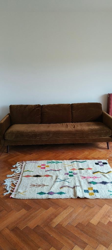 Fluweelgroene zetel, Maison & Meubles, 200 à 250 cm, Vintage, Banc droit, Enlèvement