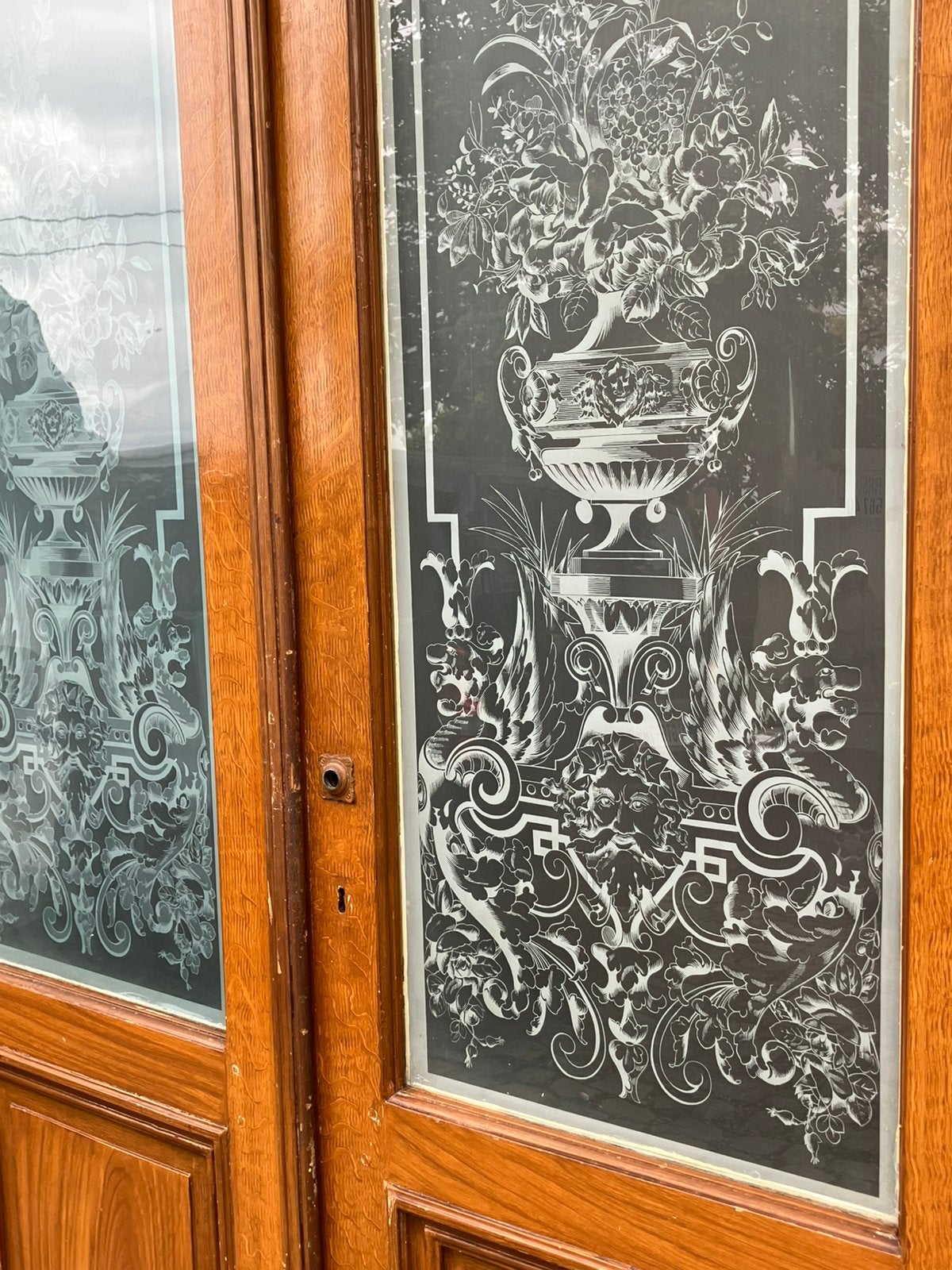 antieke Dubbele ensuite deur met art-deco geëtst glas!, Ophalen, Glas
