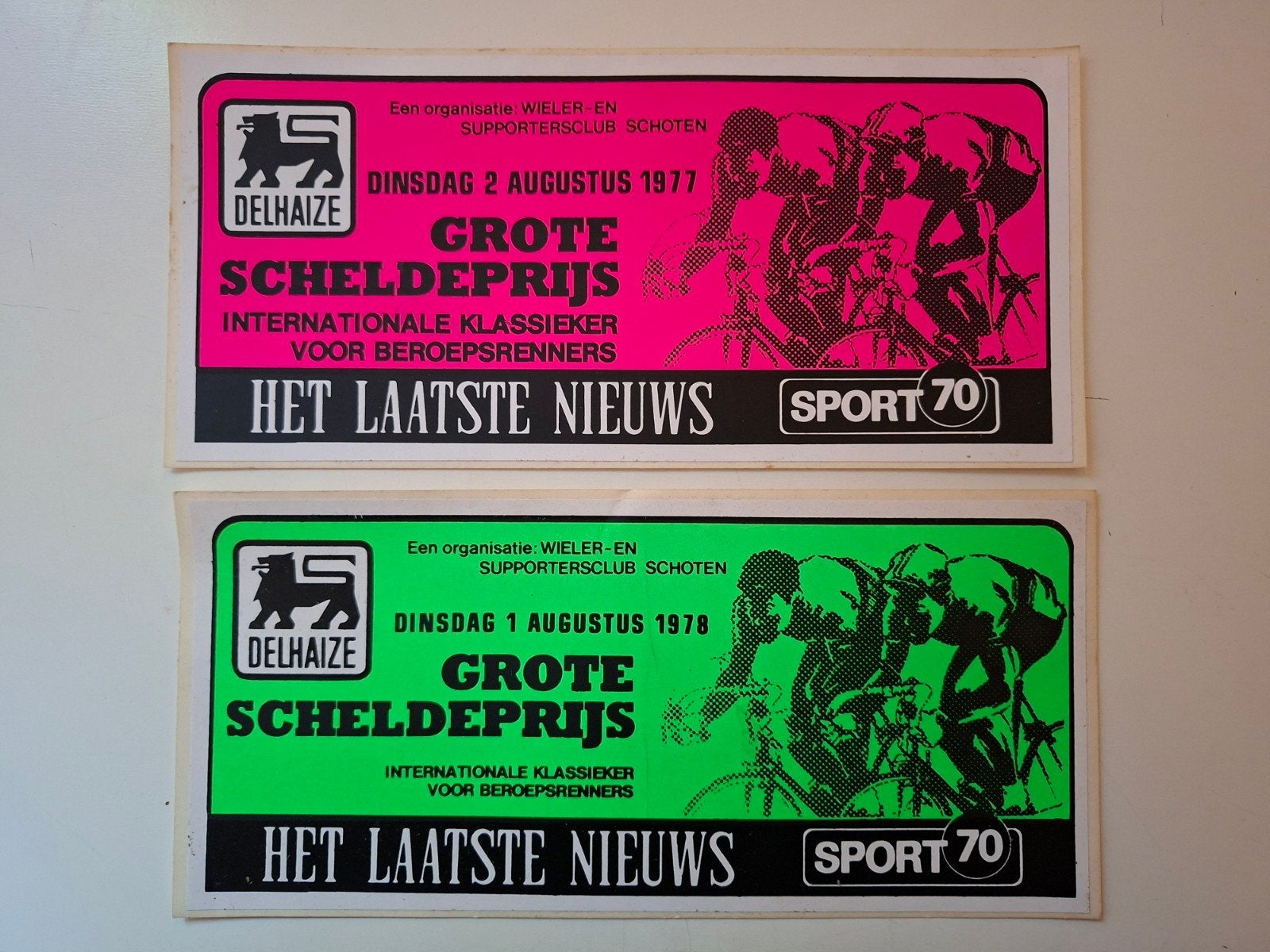 2 grands autocollants : Scheldeprijs Cycling 1977 1978, Enlèvement ou Envoi, Comme neuf, Sport