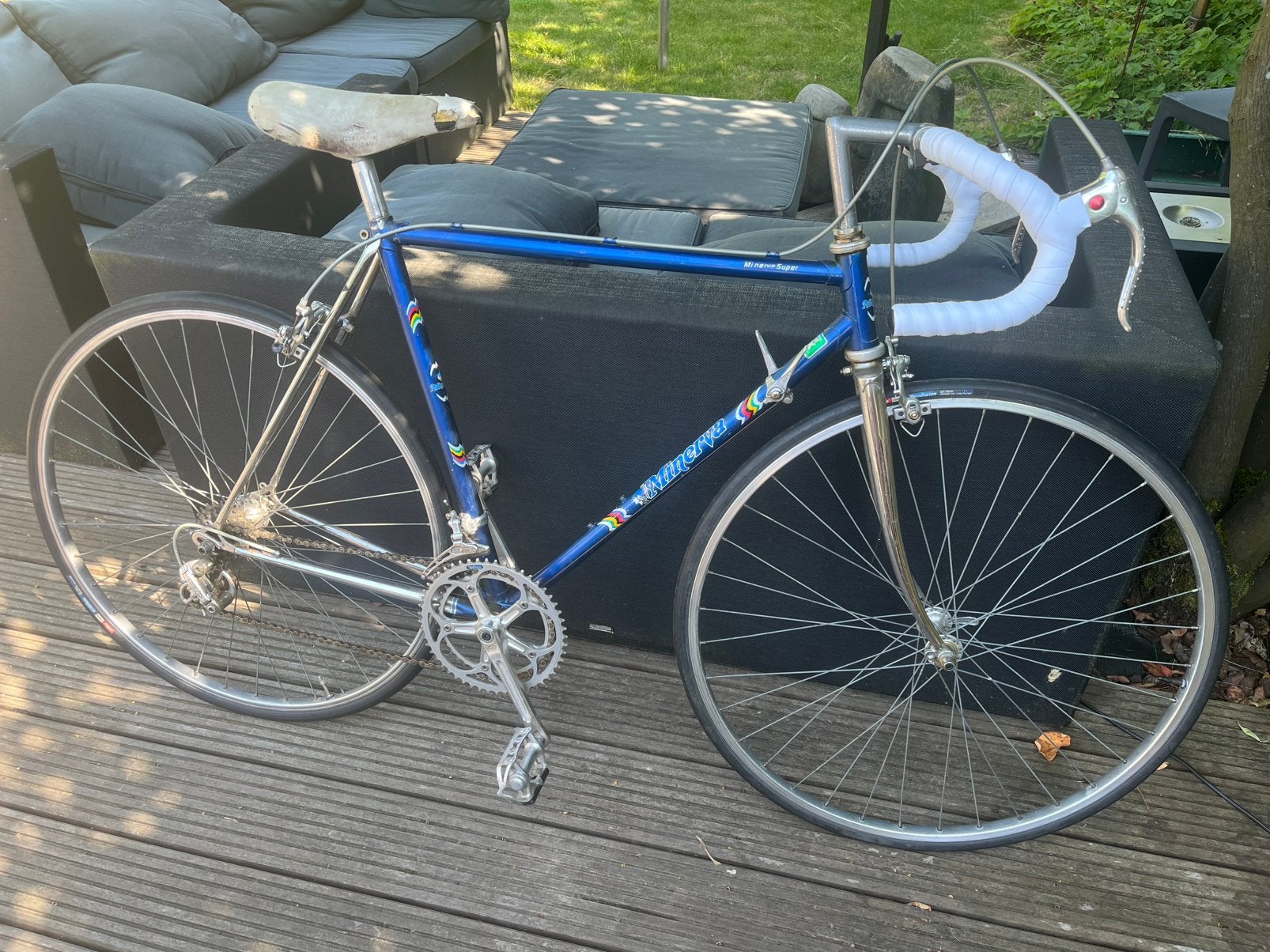 Blauwe retro koersfiets Minerva, Enlèvement, Frein sur jante, Années 60 ou plus récent