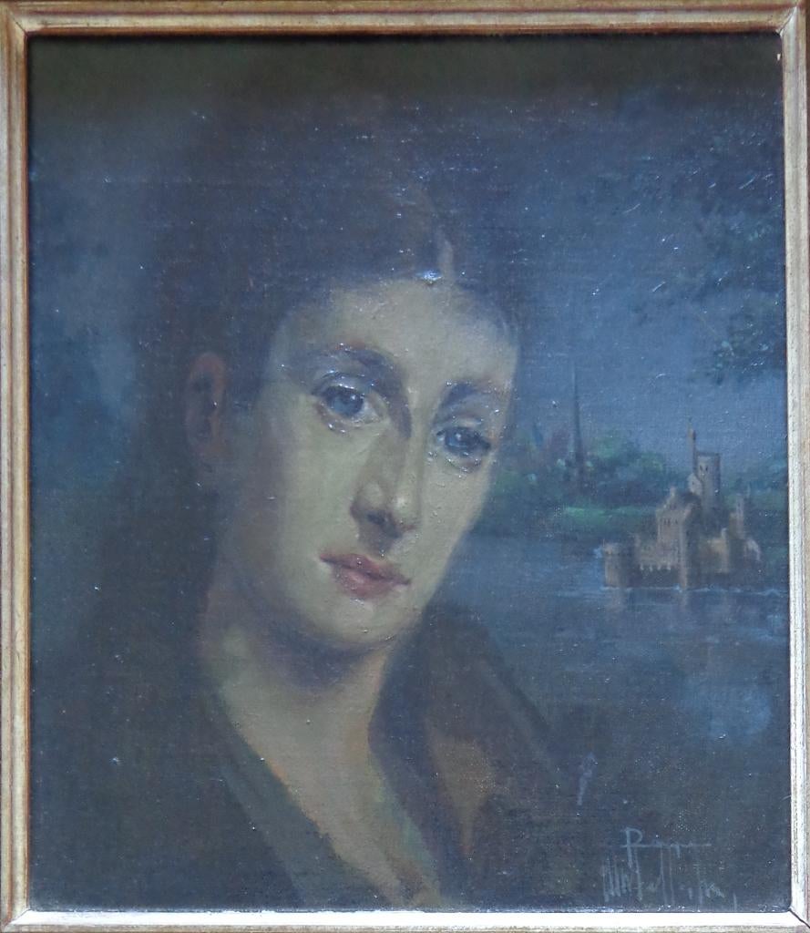ROGER VAN BELLEGHEM / VROUWENPORTRET OLIEVERF 40x36cm KADER, Enlèvement ou Envoi, Signé, Peinture à l'huile