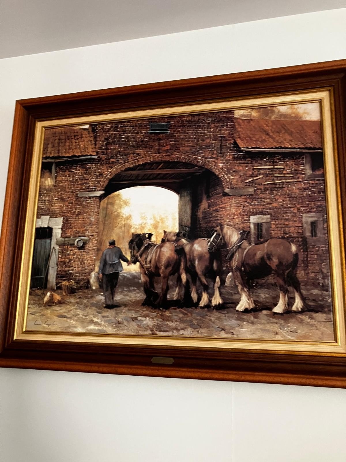 Schilderij Boer met paarden - Leon Engelen, Antiek en Kunst, Ophalen, Klassiek, Dieren, Doek