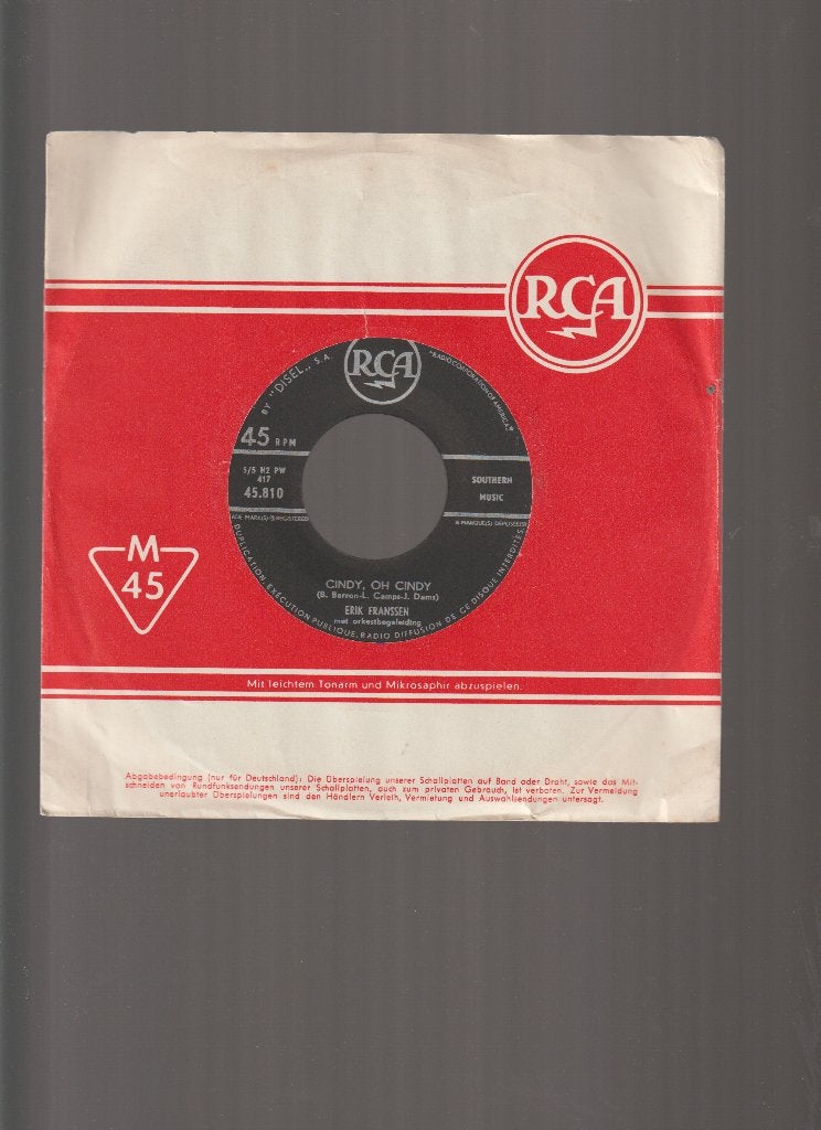 ERIK  FRANSSEN  --  CINDY,  OH  CINDY  //  VERTALING, Verzenden, Originele persing, 7 inch, Zo goed als nieuw