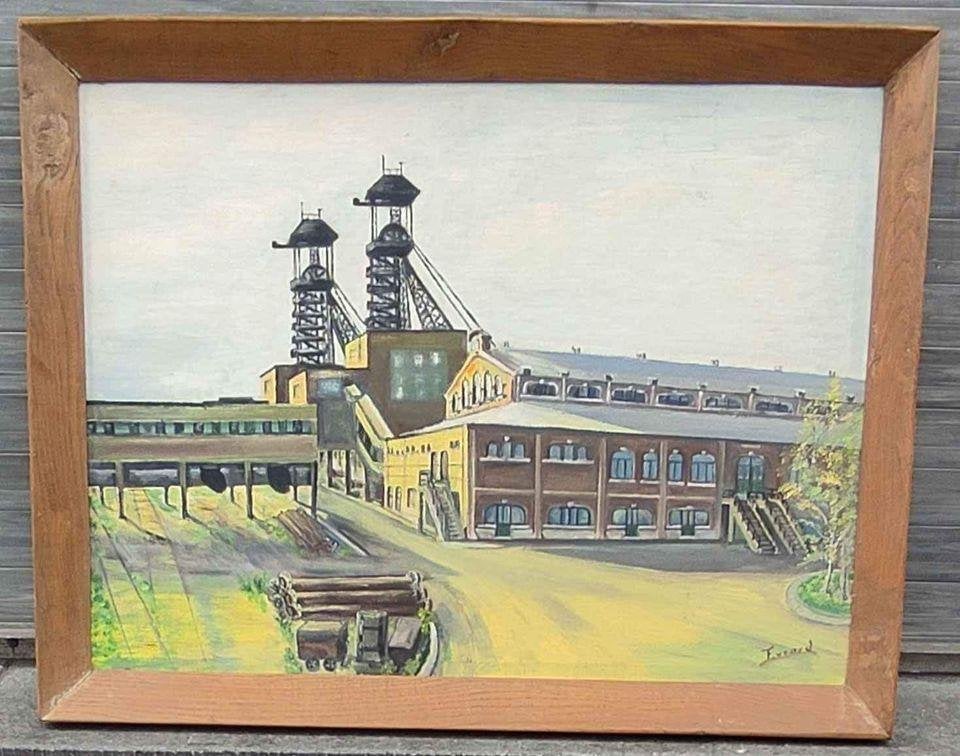 Huile sur toile marouflé charbonnage signe Evrard, Ophalen of Verzenden, Doek