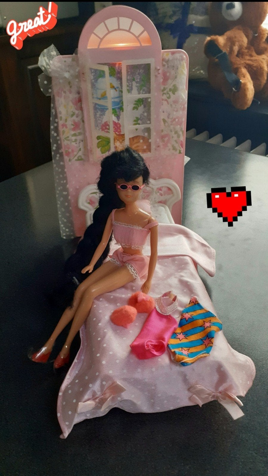BARBIE DOUBLE FUN VINTAGE BED/ BATH MET VERLICHT.+accecoires, Ophalen of Verzenden