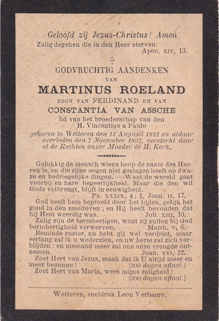 + 3 / B P ROELAND M WETTEREN  1821 - 1897, Verzamelen, Ophalen of Verzenden, Bidprentje