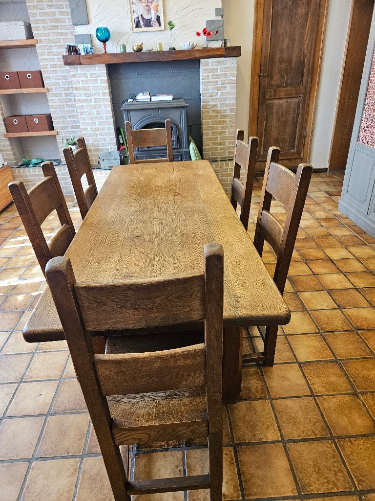 Table salle à manger + 6 chaises, Ophalen, Gebruikt, Chêne massif, 4 tot 6 stoelen