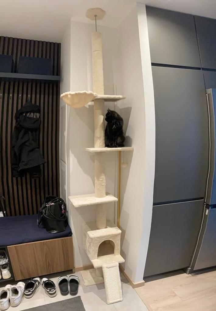 Beige plafond krabpaal kattenboom 210-274cm verstelbaar, Ophalen of Verzenden, Zo goed als nieuw, Krabpaal
