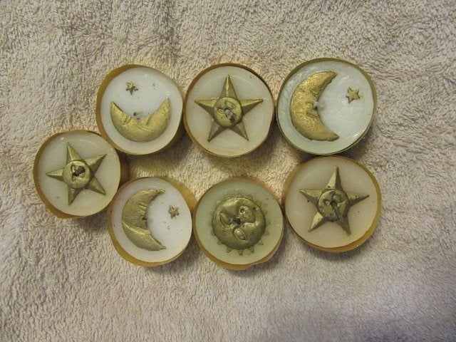 7 theelichtjes met motief - zon, maan, ster - nieuw - kaars, Ophalen of Verzenden, Nieuw, Meerkleurig, Kaars