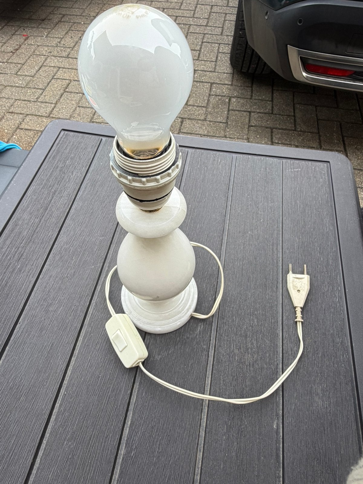 Witte marmeren lamp + gratis vintage lampenkap, Ophalen of Verzenden, Zo goed als nieuw, Met schakelaar, Vintage