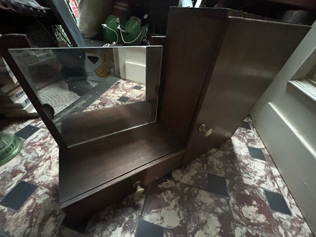 Antiek houten toiletkastje met spiegel van 1930, Huis en Inrichting, Ophalen