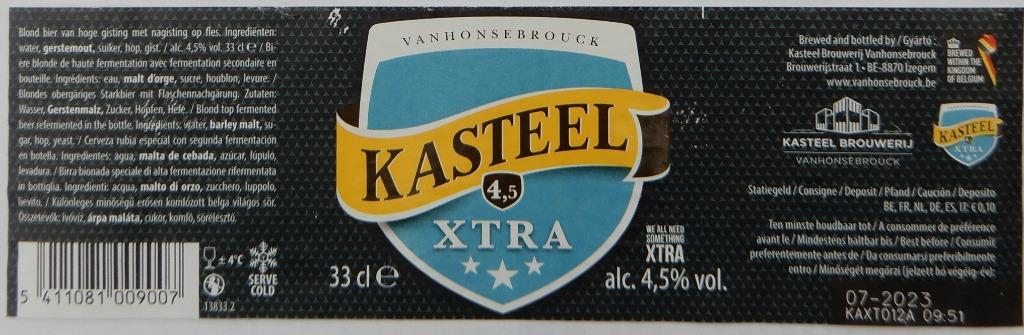 Bieretiket Kasteelbier Xtra Brouwerij Vanhonsebrouck (6n3), Verzamelen, Ophalen, Gebruikt