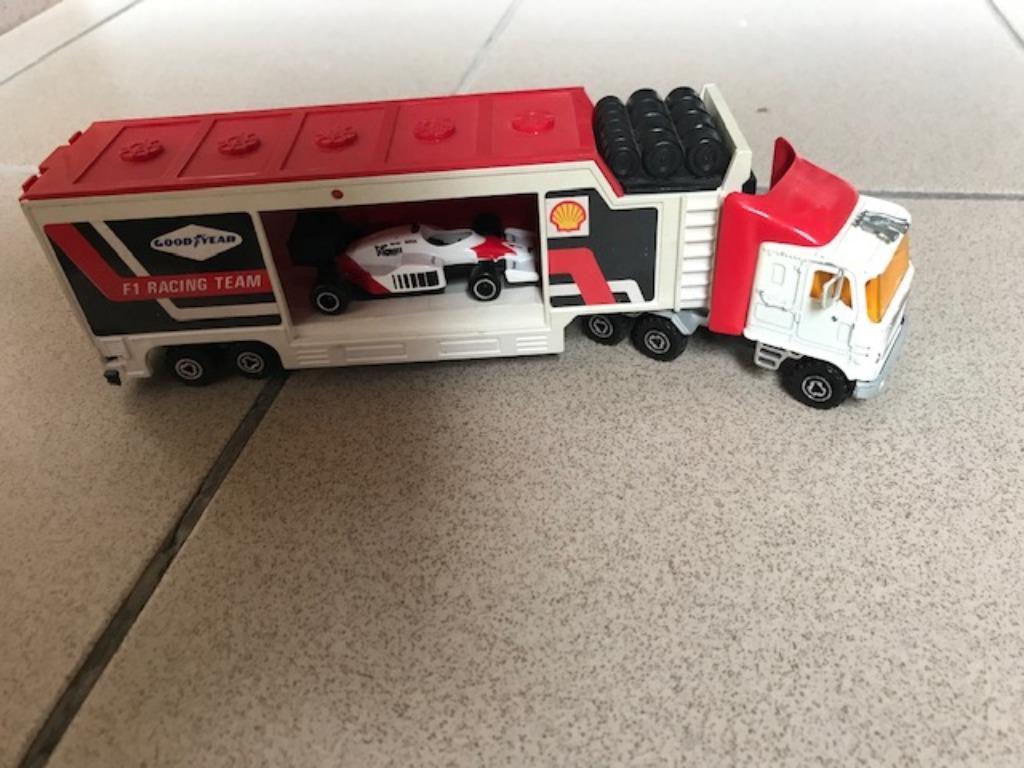 Majorette - lot met diverse f1-wagens en team truck, Hobby en Vrije tijd, Modelauto's | 1:50, Gebruikt, Auto, Majorette, Ophalen of Verzenden