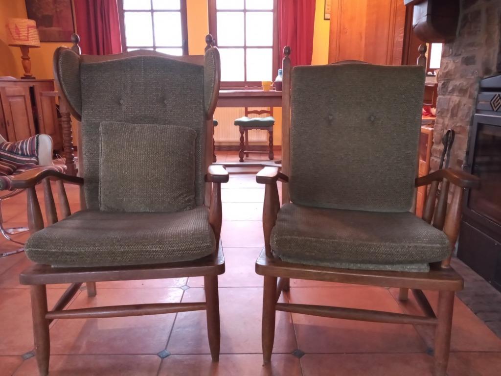 Paire d'anciens fauteuils ardennais en chêne, Enlèvement, Utilisé, Bois
