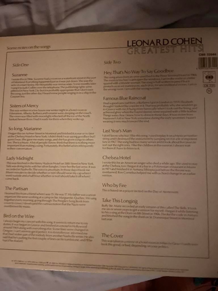 Lp ‘ greatest hits’ vn leonard Cohen, Enlèvement, Utilisé