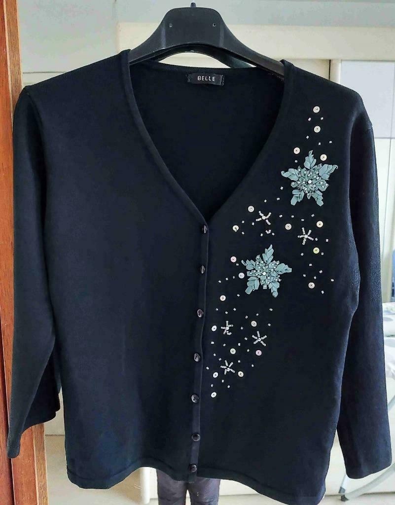 petit gilet cardigan noir vintage, broderie étoilé, perle 38, Belle, Taille 38/40 (M), Enlèvement ou Envoi, Comme neuf