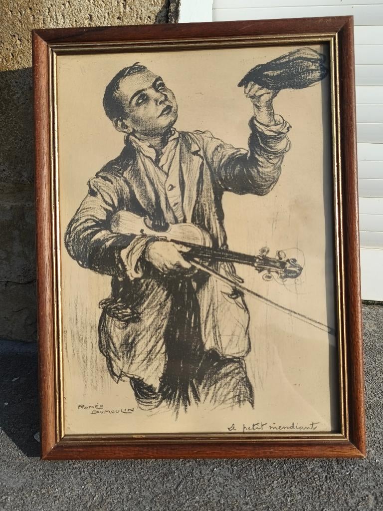 lithographie le petit mendiant signe romeo dumoulin, Antiek en Kunst, Ophalen of Verzenden
