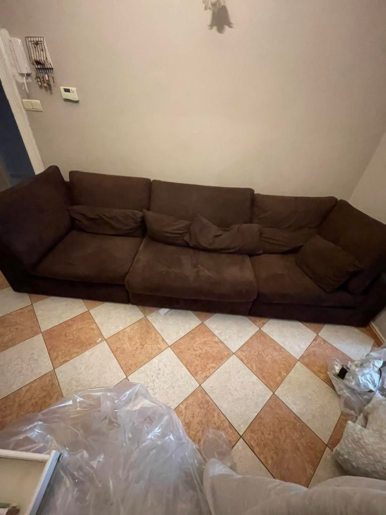 Canapé 3–4 places en tissu brun – confortable – bon état, Enlèvement, Utilisé, Tissus