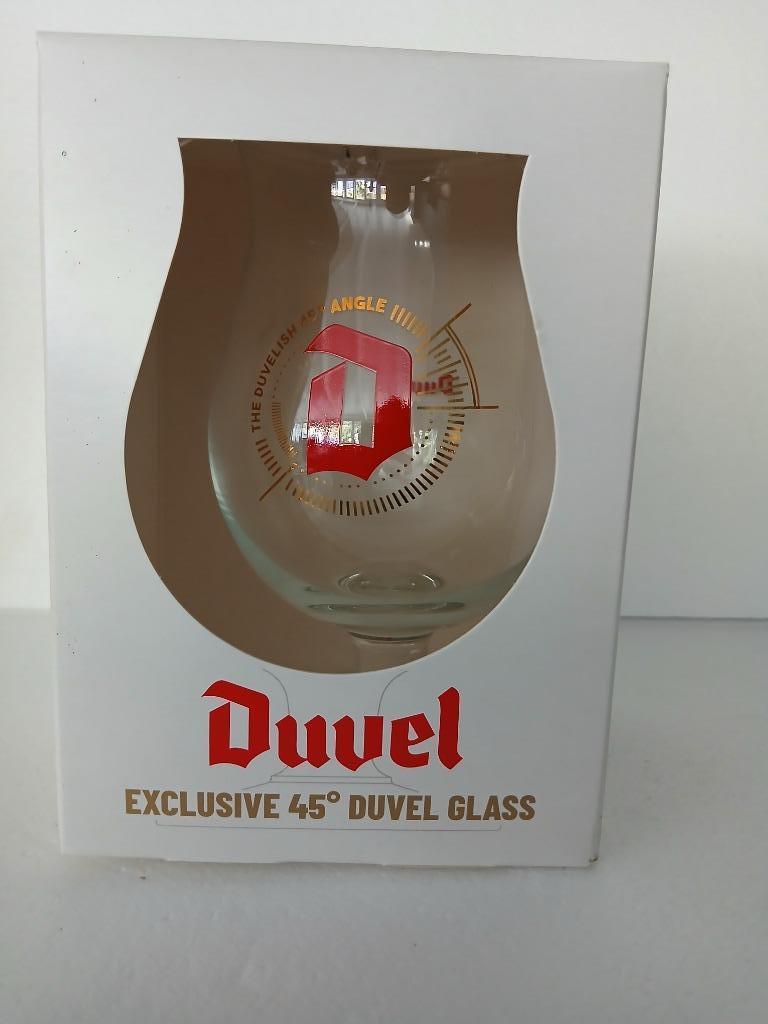 DUVEL glas op statief THE DUVELISH 45 ANGLE met houten kist, Ophalen of Verzenden, Nieuw, Glas of Glazen, Duvel