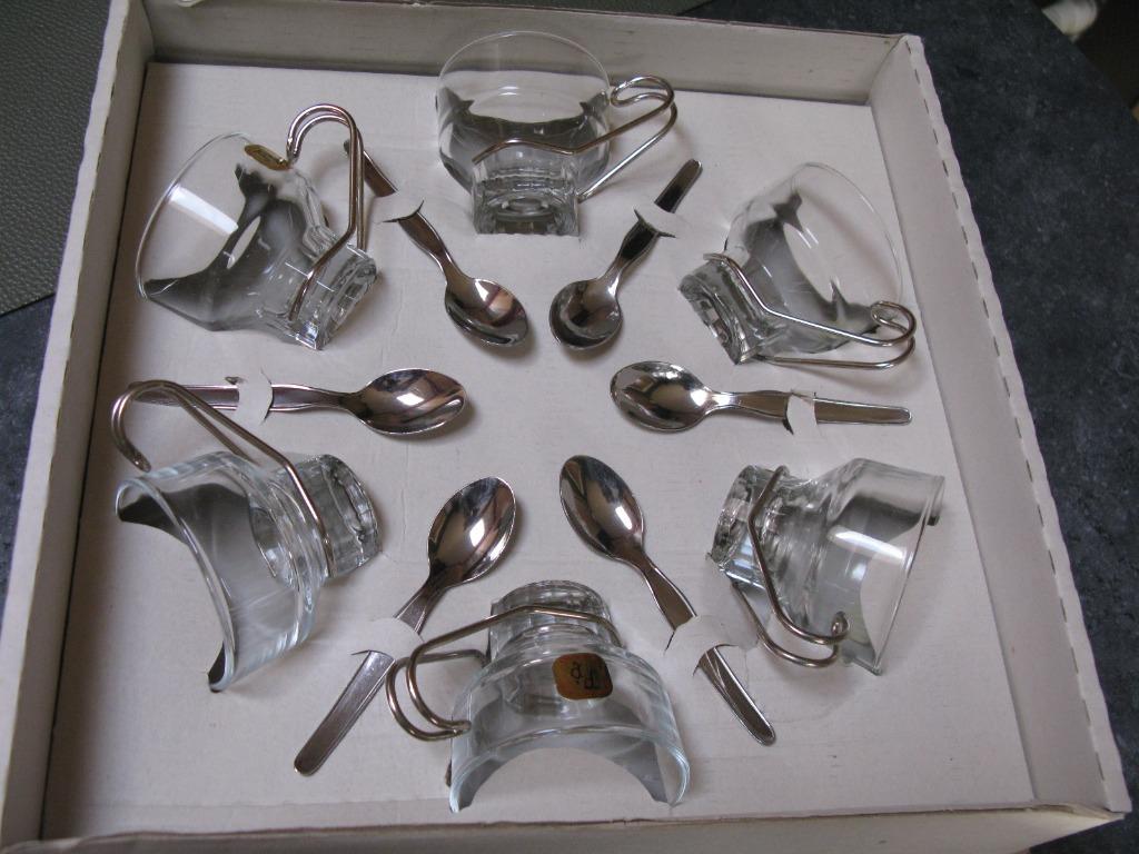 Retro glazen koffie of thee tasjes 6 stuks + lepeltjes, Ophalen of Verzenden
