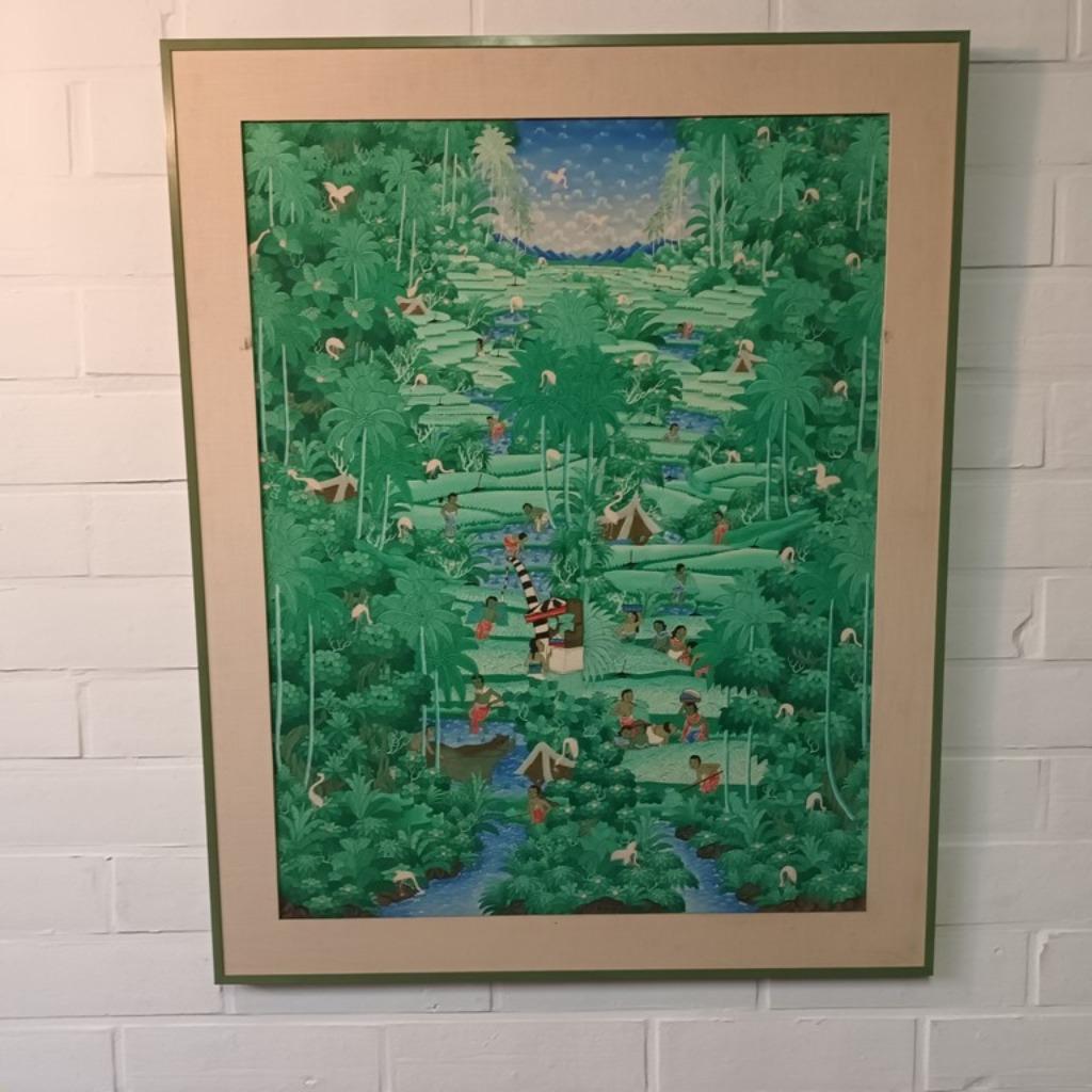 Dkarma UBUD Bali miniatuur Olieverf op doek op paneel schild, Antiek en Kunst, Ophalen