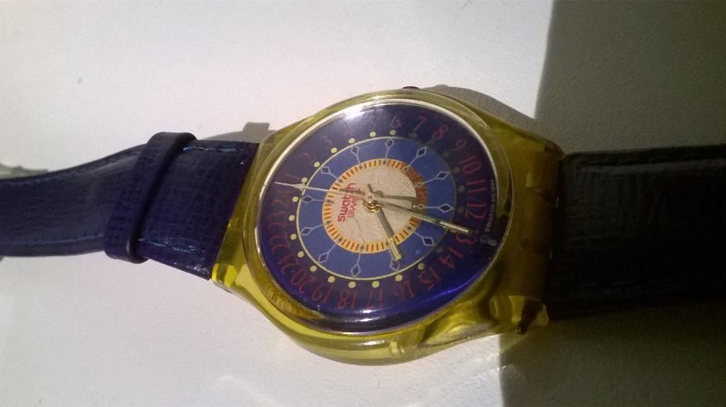 swatch zeldzaam uurwerk polsuurwerk MONTEROSSO (24 uur), Handtassen en Accessoires, Horloges | Heren, Overige materialen, Leer