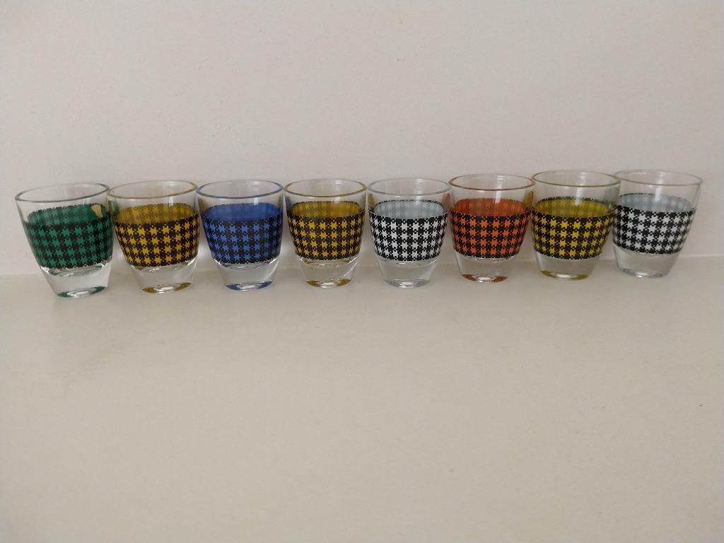 8 Vintage borrel glaasjes pied-de-poule motief, Ophalen